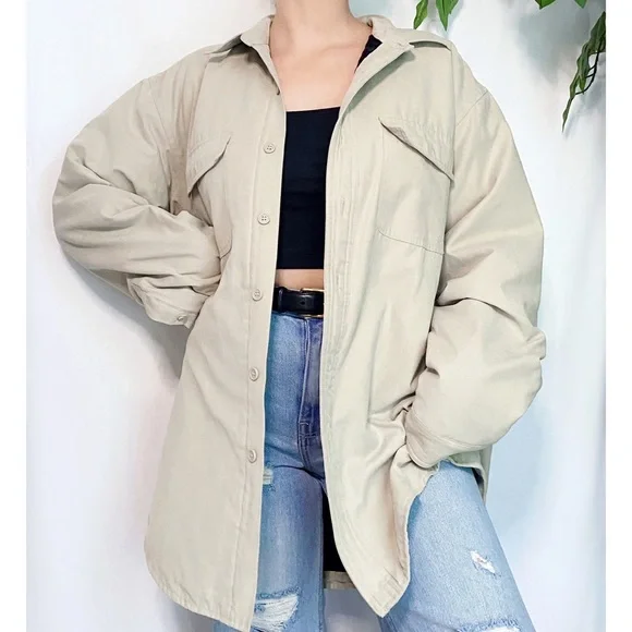 Vintage Oversized Neutral Beige Cozy Quilted Button Down Jacket - Picture 3 of 8